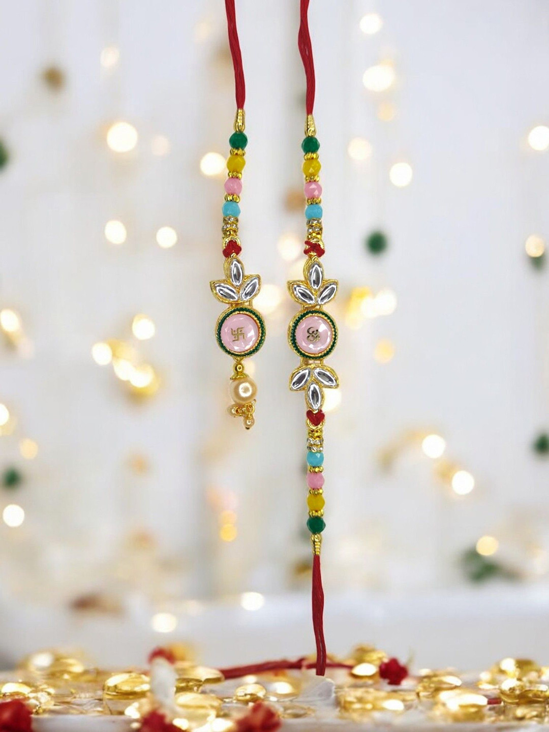 MISHAV Artificial Stones Studded & Beaded Bhaiya Bhabhi Rakhis