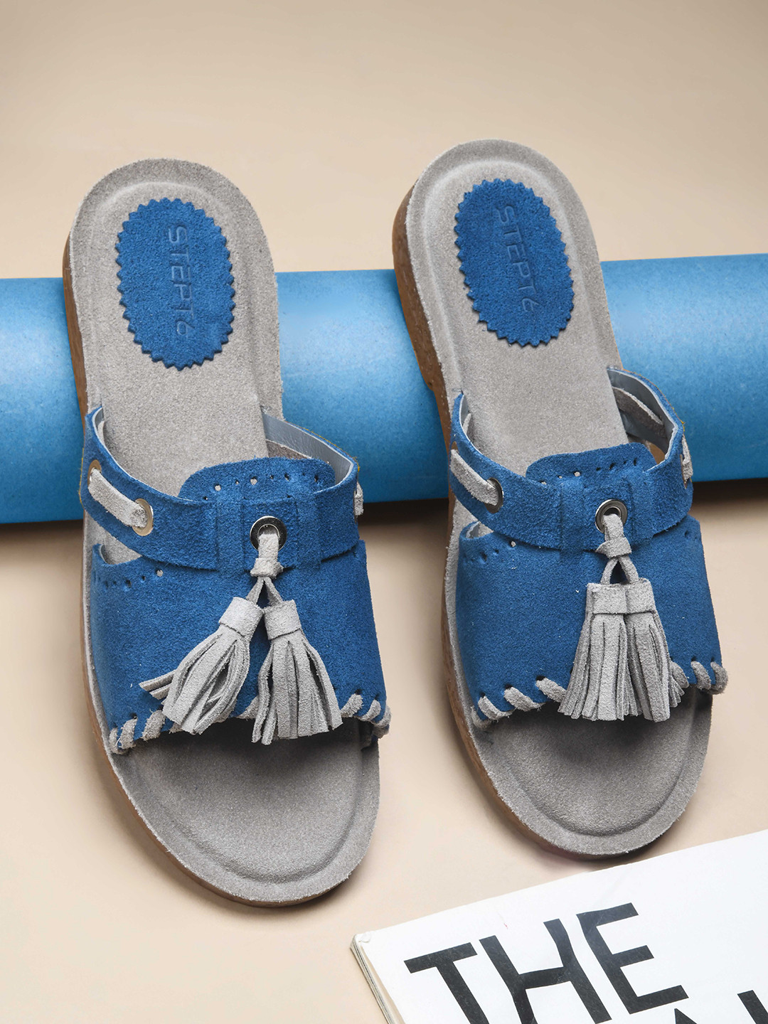 STEPT6 Women Soft Suede Tassel with Cushioned Insole & Anti-Skid Open Toe Flats