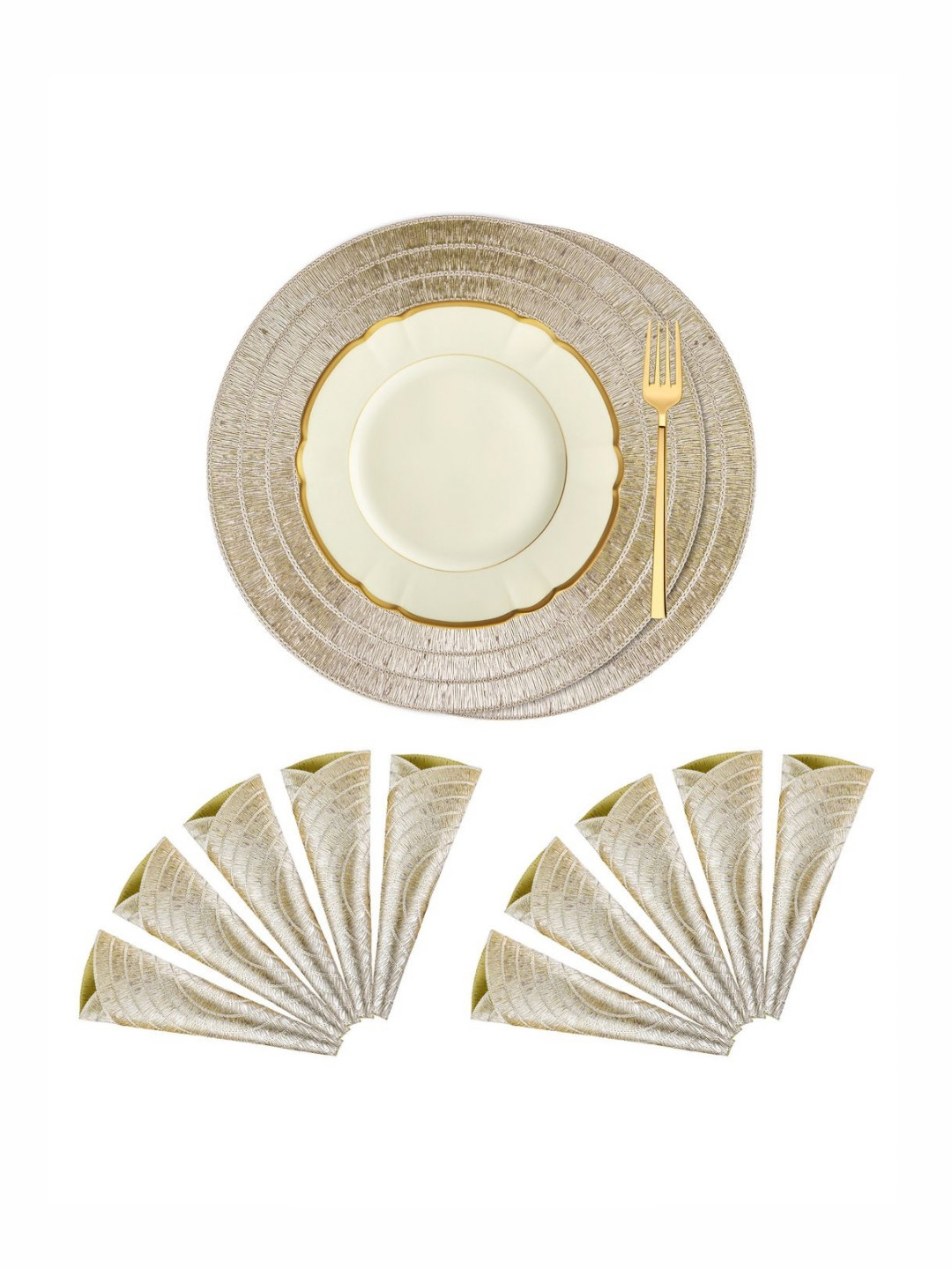 Aura Cream 12 Pieces Patterned Heat-Resistant Round Table Placemats