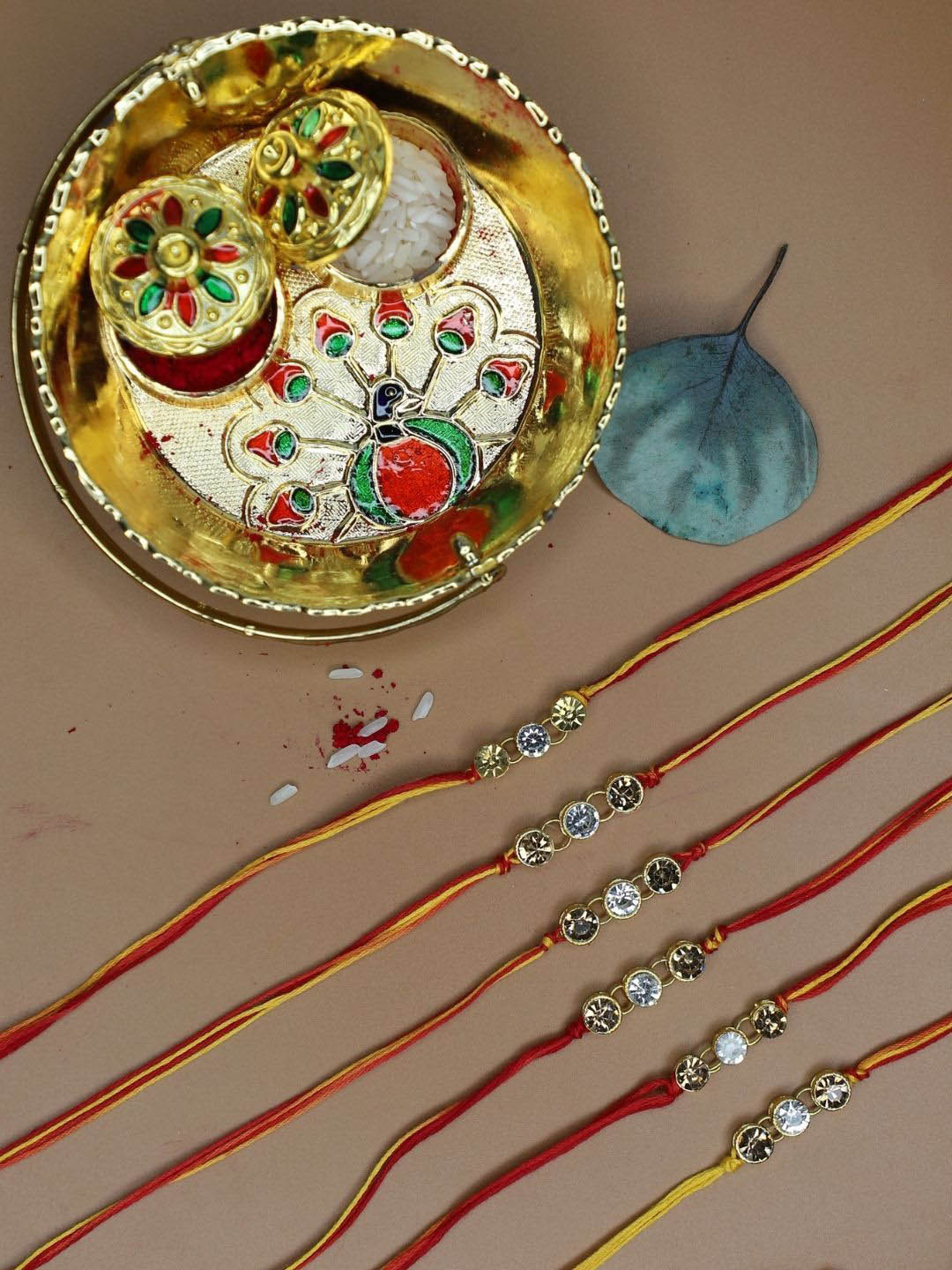 Anouk Set Of 6 Minimal Stone Rakhi With Card & Thali