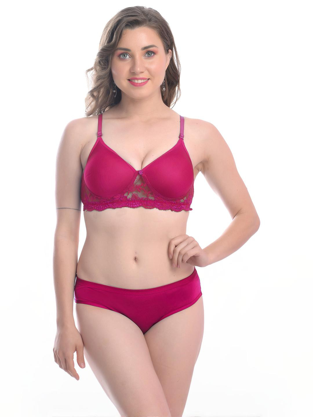 Women Pink Cotton Blend Bra Panty Set for Lingerie Set Undergarments Pack of 1