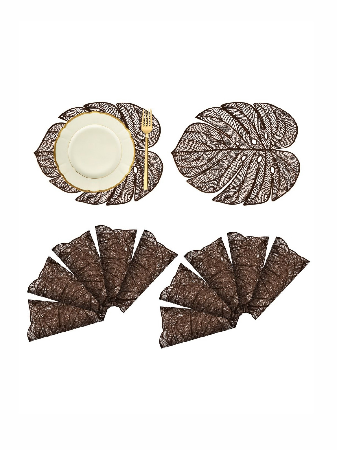 Aura Brown 12-Pcs Patterned Heat-Resistant Leather Big Patta Table Placemats