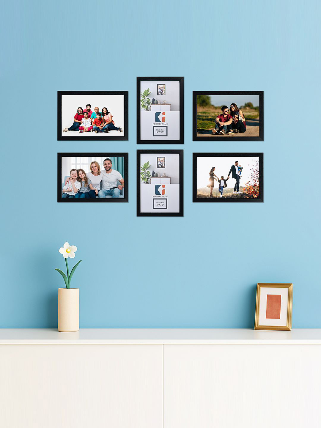 Kuber Industries Black & White 6 Pieces Wooden Wall Photo Frames
