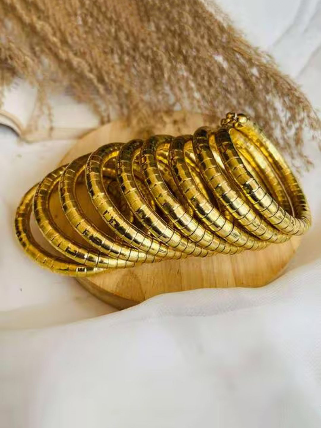 Sangria Women Handmade Gold Plated Spiral Bangle