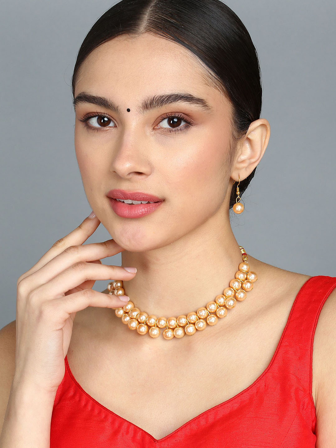 Samridhi DC Pearls Beaded 2-Layer Necklace & Earrings