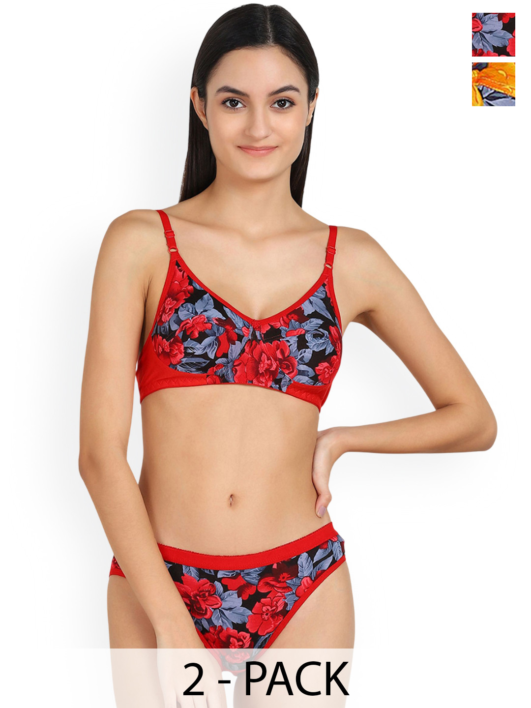 Samvar Pack Of 2 Printed Non-Padded Lingerie Set  QC_SF Set_Y,R