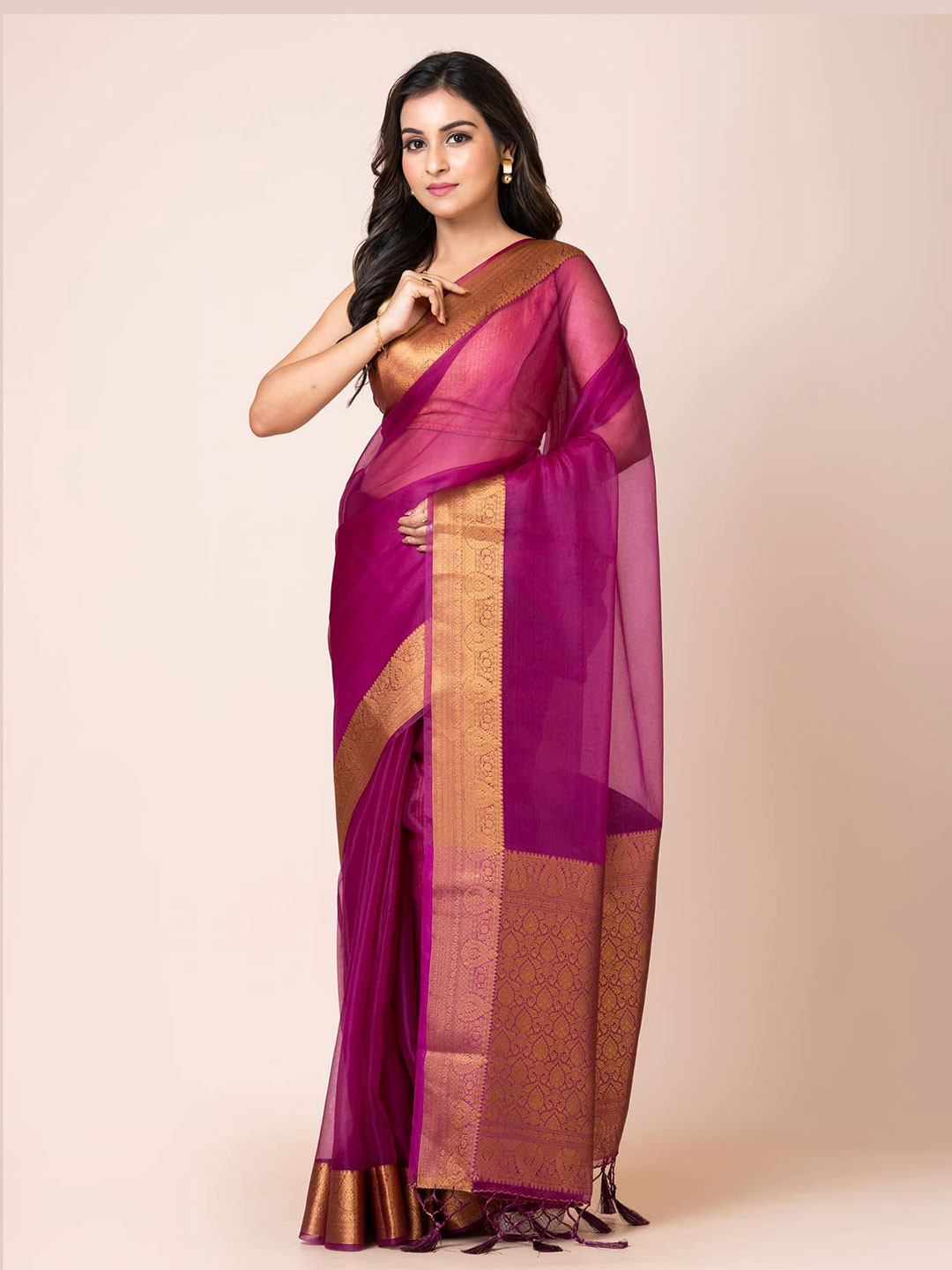 HERE&NOW X Kavvya Woven Design Zari Border Banarasi Saree