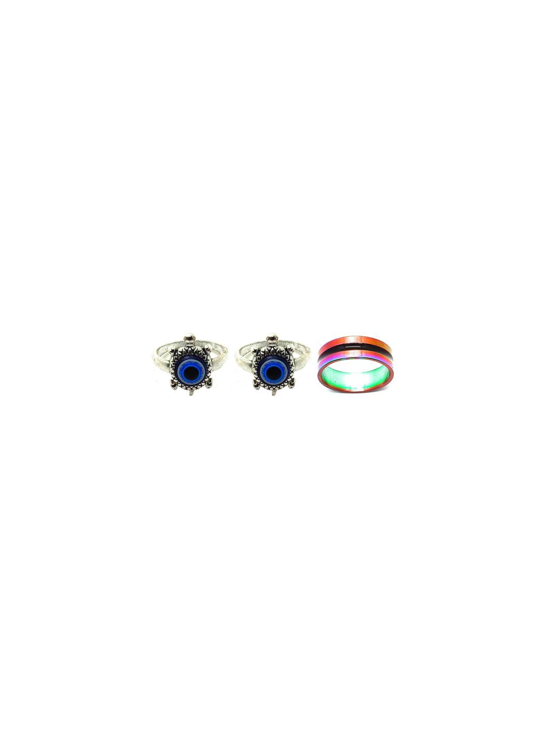 Dynamic Retail Global Set of 3 Rings for Men & Women, Blue-Muklticolor Alloy Ring ()