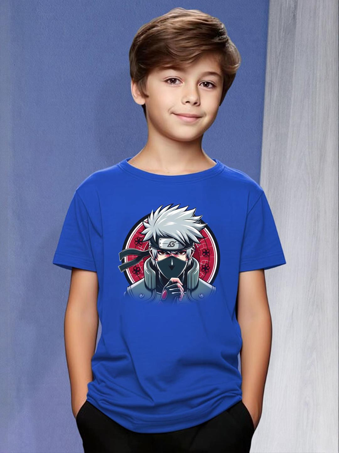 Blue Kakashi Anime Graphic Print T-Shirt