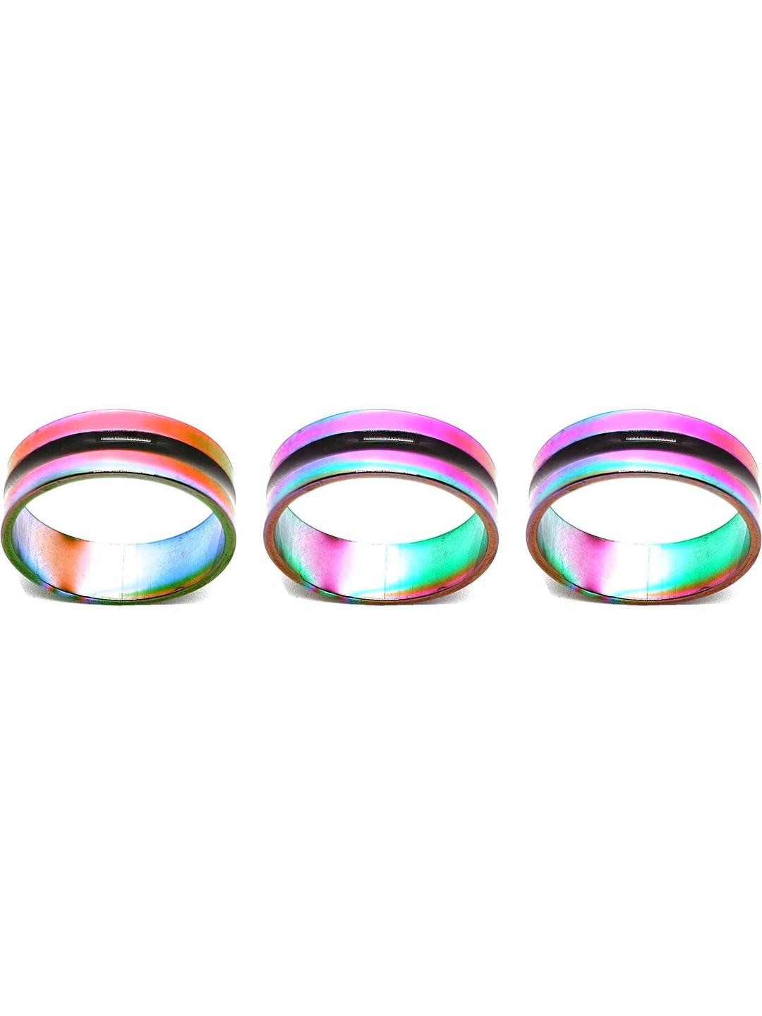 Dynamic Retail Global Set of 3 Rings for Men & Women, Multicolor-Multicolor Brass Ring ()