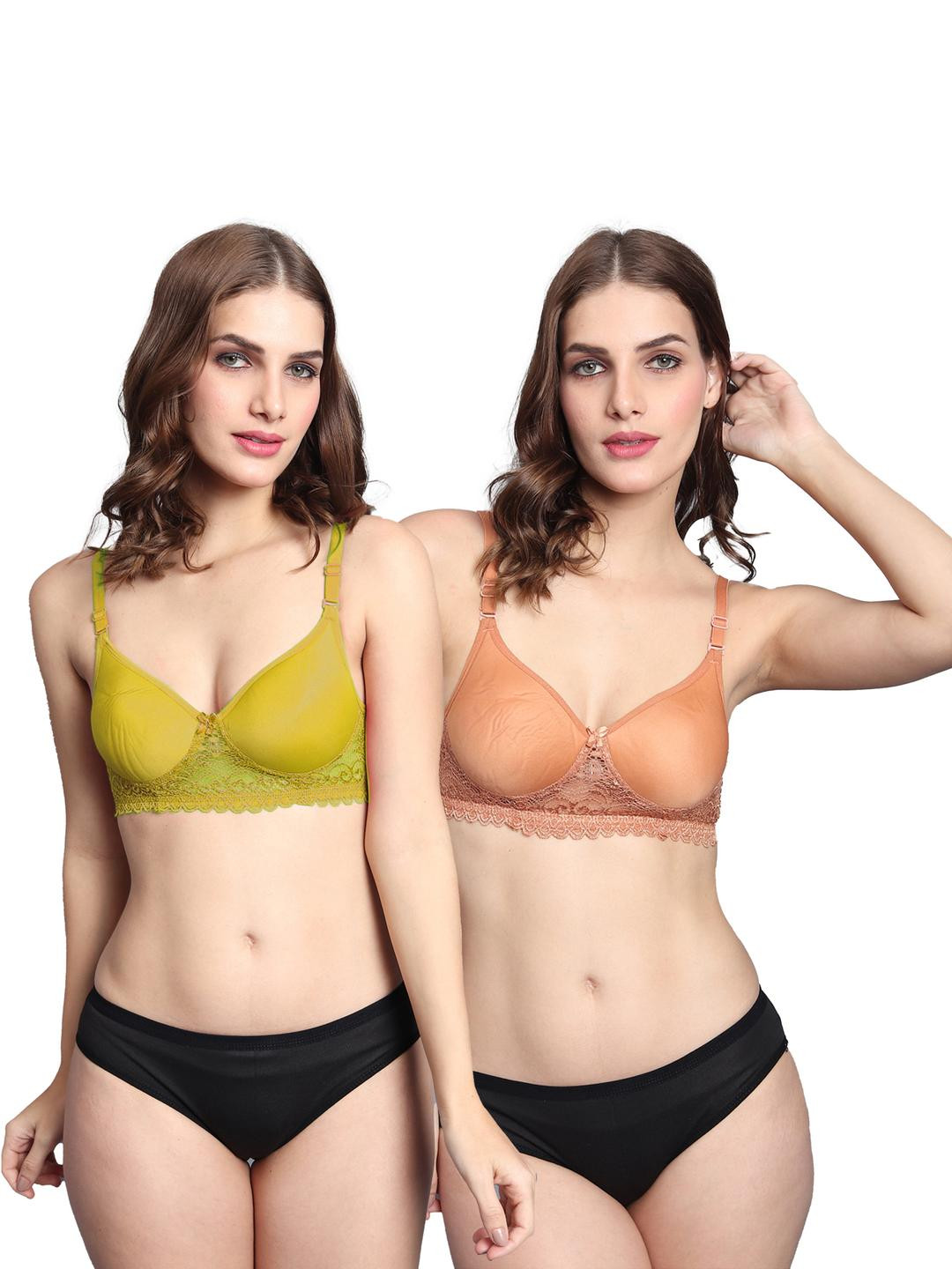 Samvar Pack Of 2 Self Designed Lightly-Padded Lingerie Sets A_PD-Sett_Y,Br