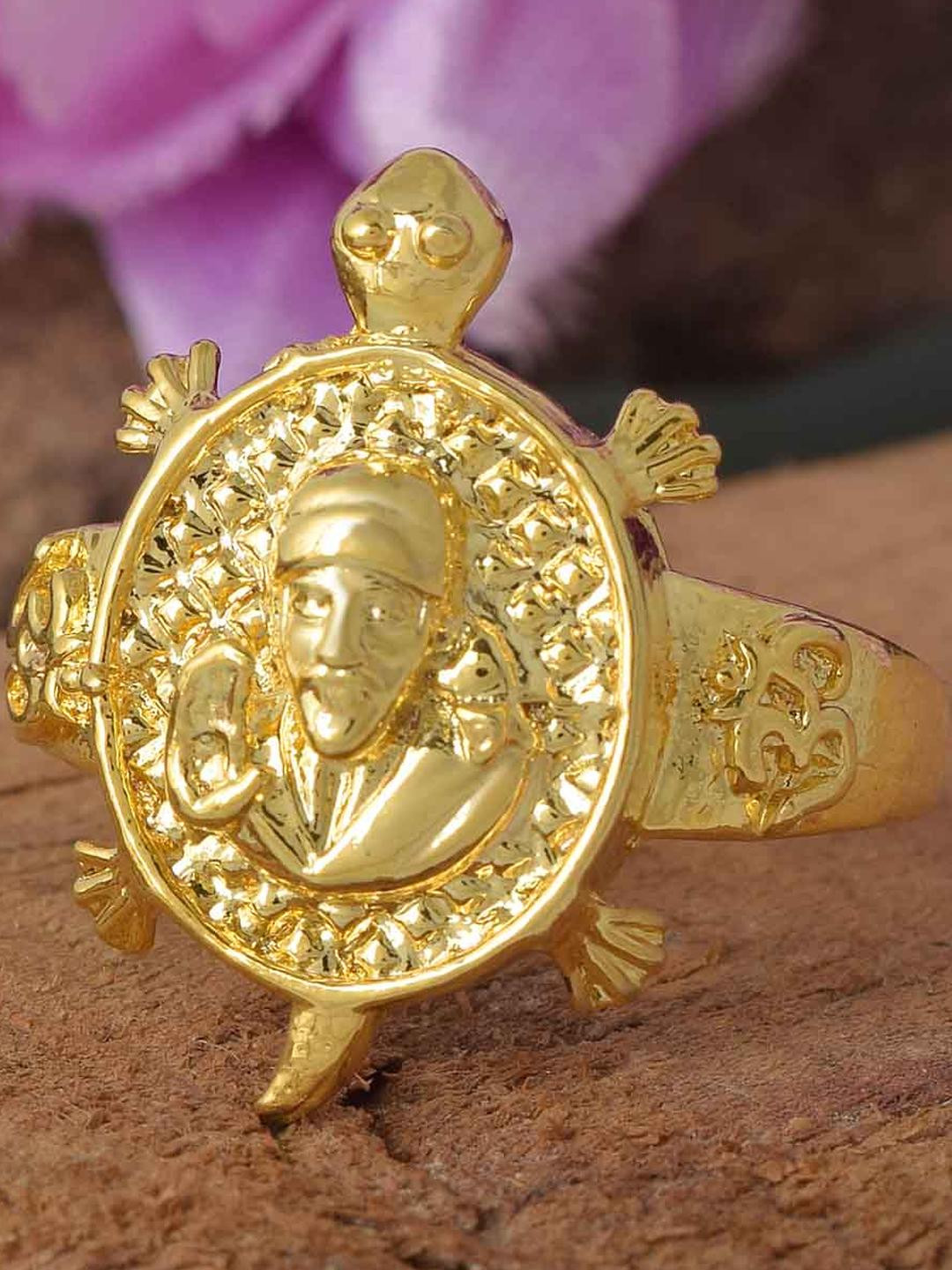 Brass Goldplated SaiBaba On Tortoise Vastu fingerring Fengshui Men Women