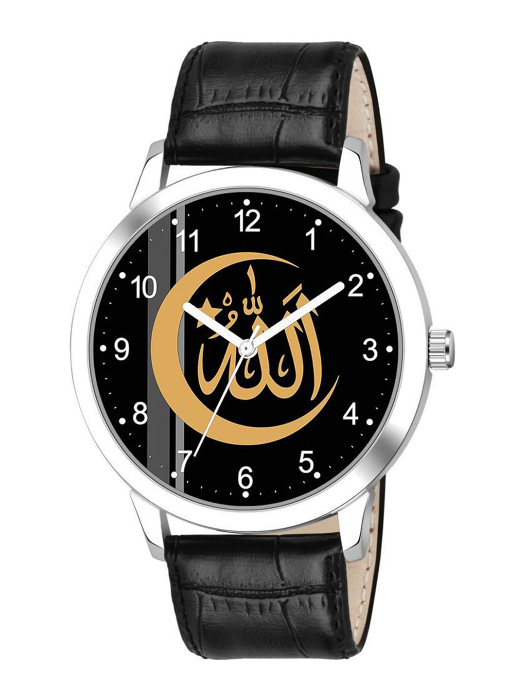 Gopal Shopcart Textured Leather Straps Analogue Watch 1019SLV Islamic NUM01 BLK L