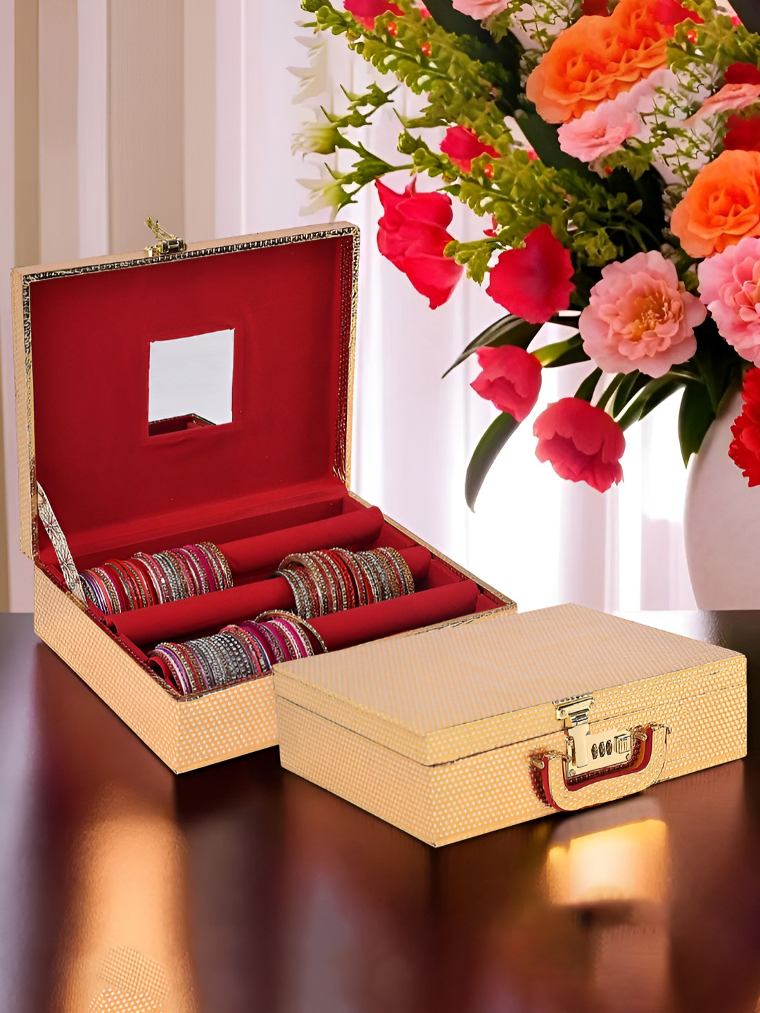 Aura Gold-Toned & Red 2 Pieces Regular Jewellery Organiser Organisers
