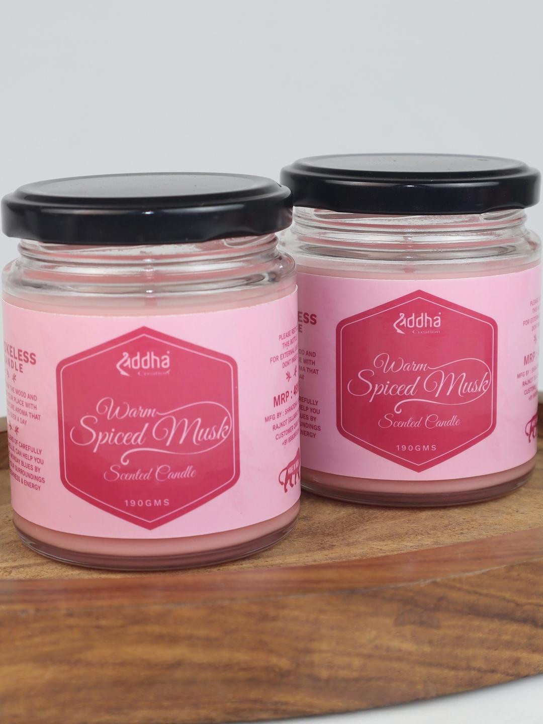 Shraddha Creation Pure Soy Wax Pink Colors Home Decor 2Pcs Spiced Musk Striped Jar Candles