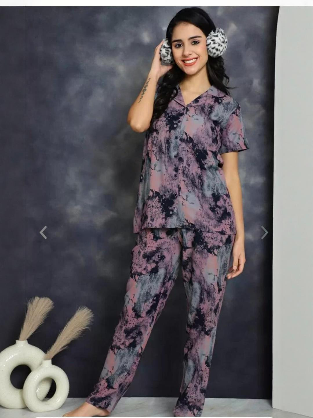 Women Multi Tye Dye Print Night Suit