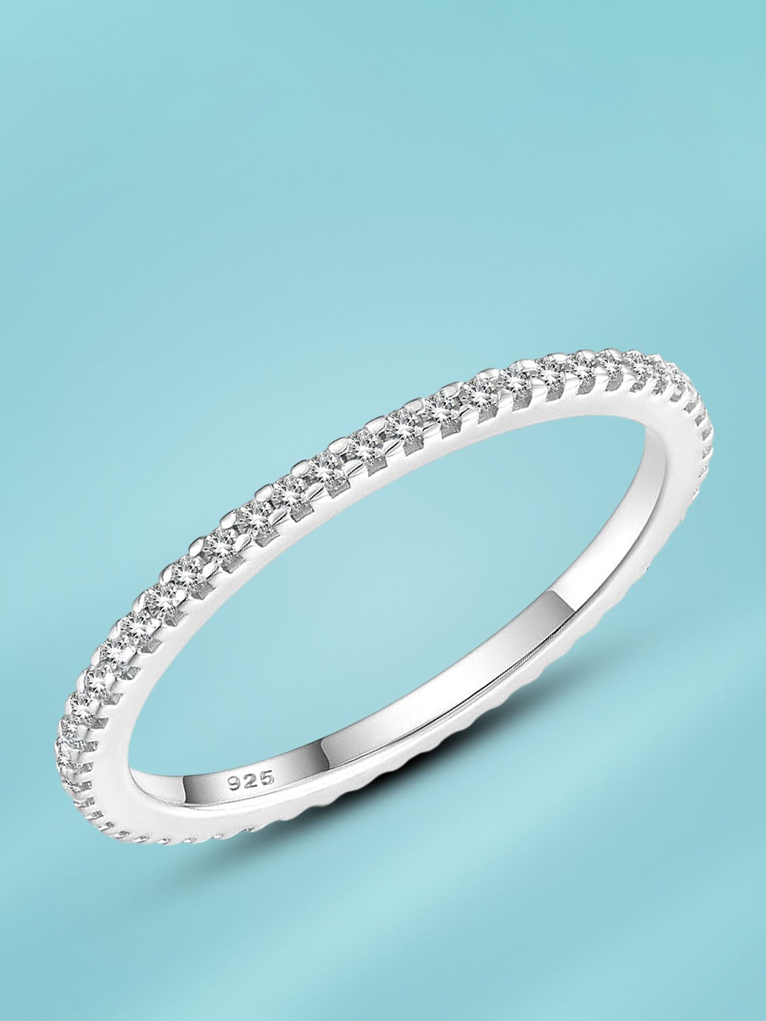 Meadows Women 925 Sterling Sliver Topaz Stackable Eternity Design Slim Band Finger Ring