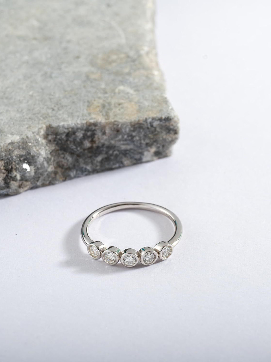 SRIYA 925 Sterling Silver-Plated Cubic Zirconia Studded Finger Ring