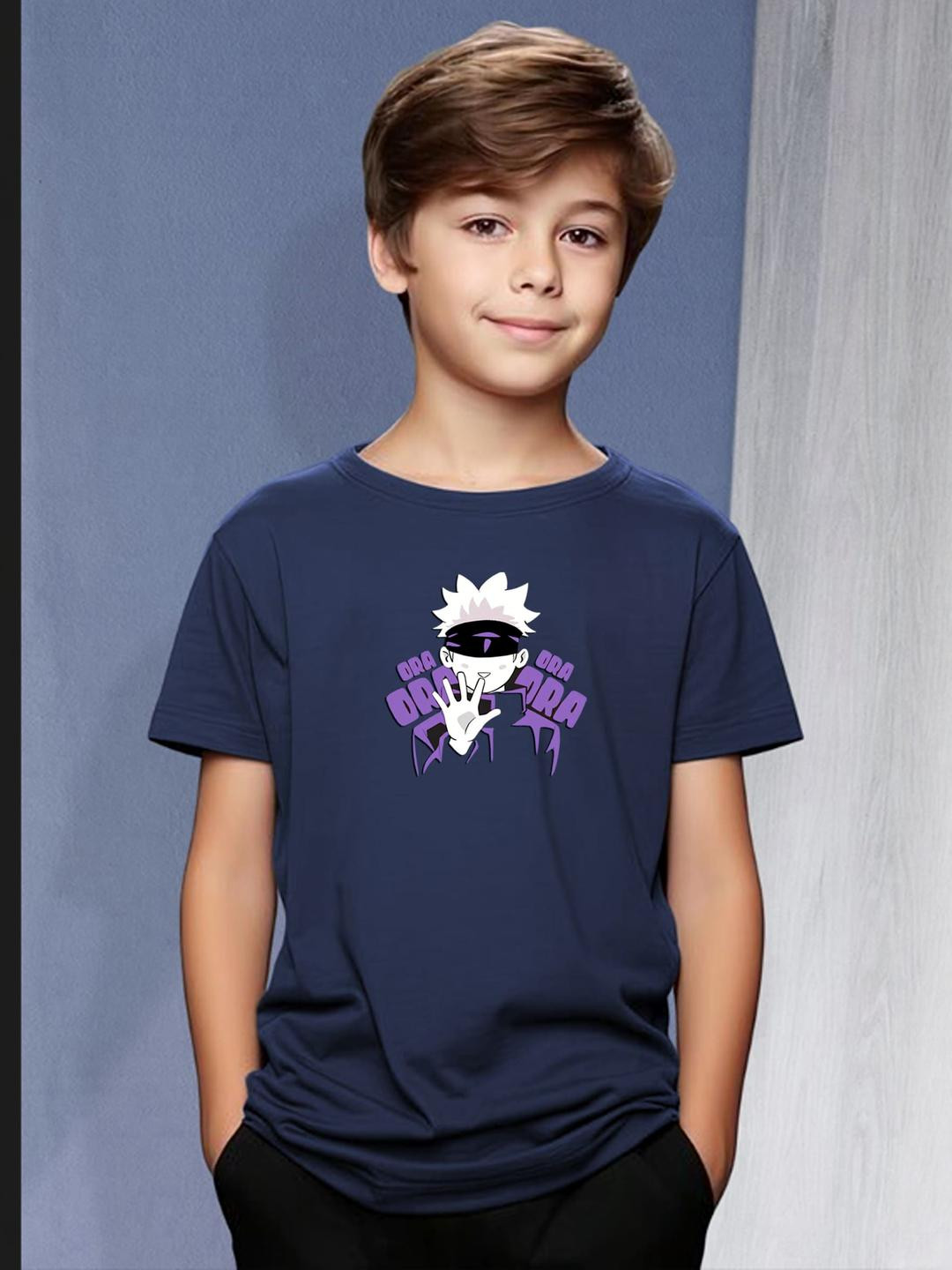 Navy Gojo Anime Graphic Print T-Shirt