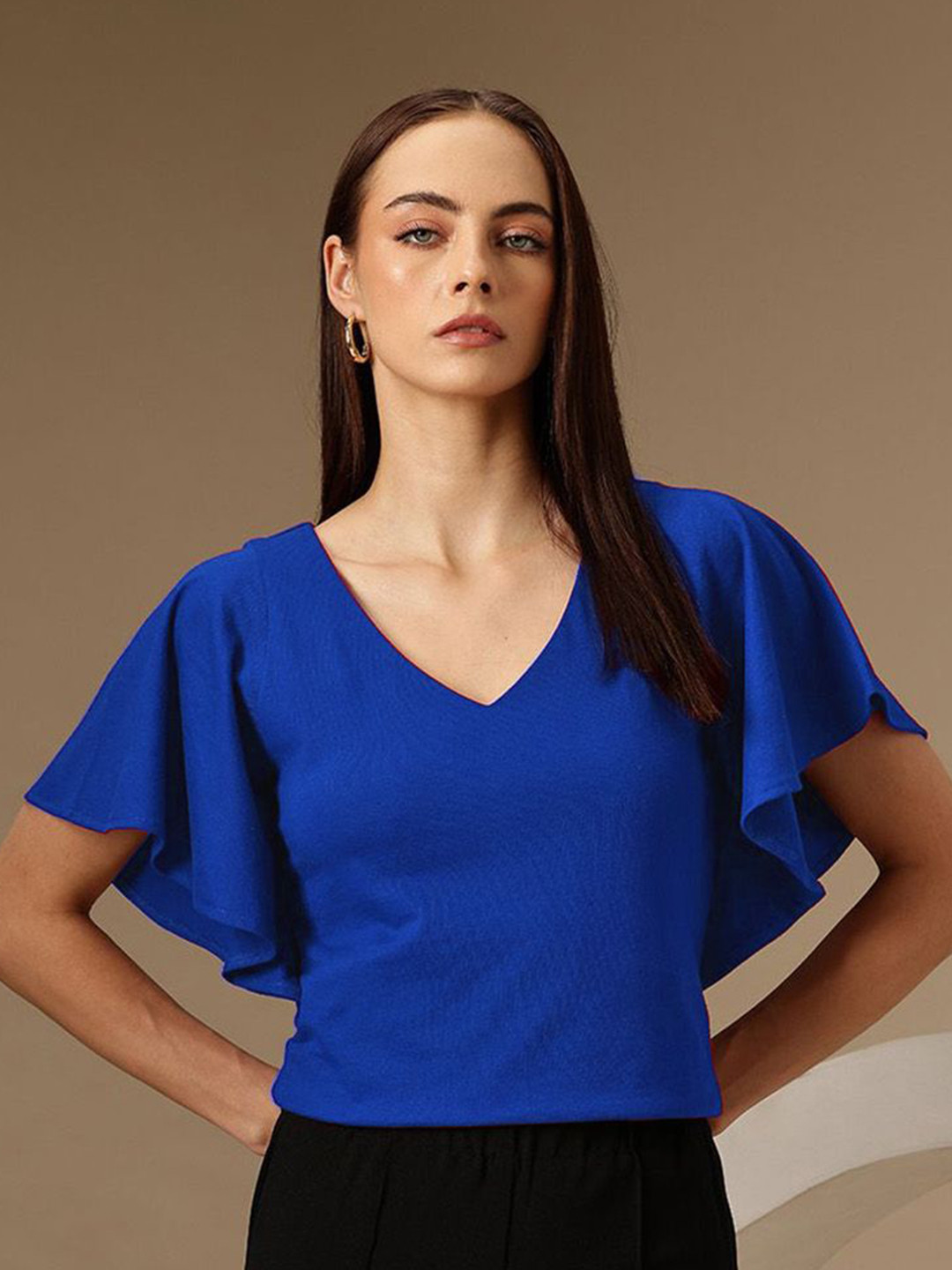 Chemistry Women Flutter Sleeve Fitted Top