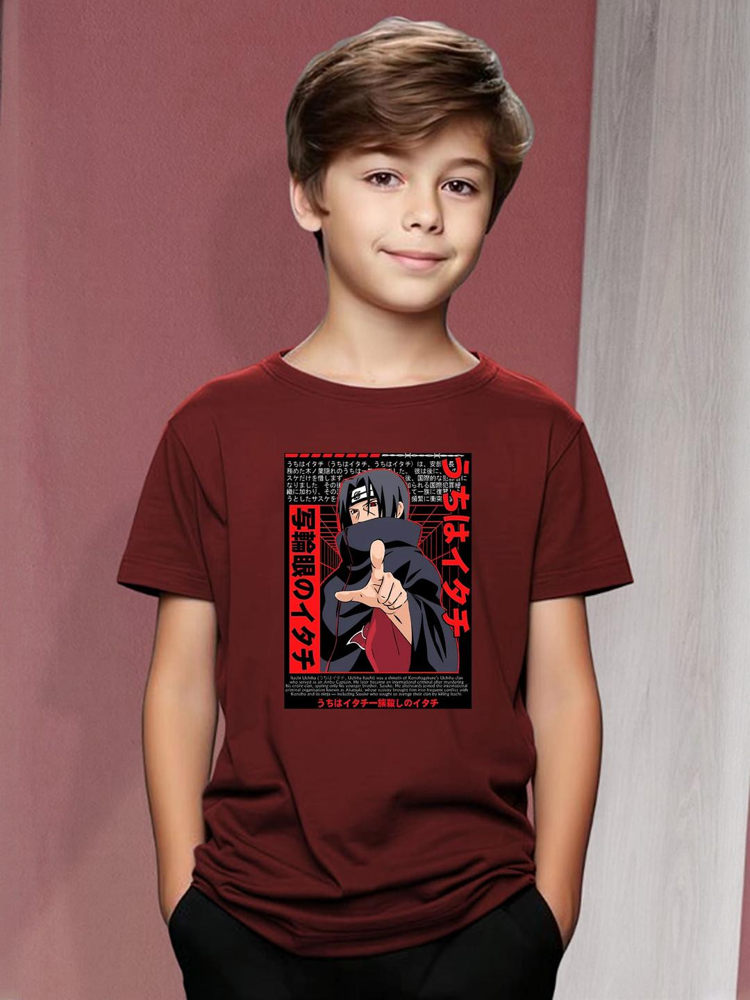 Maroon Uchiha Anime Graphic Print T-Shirt