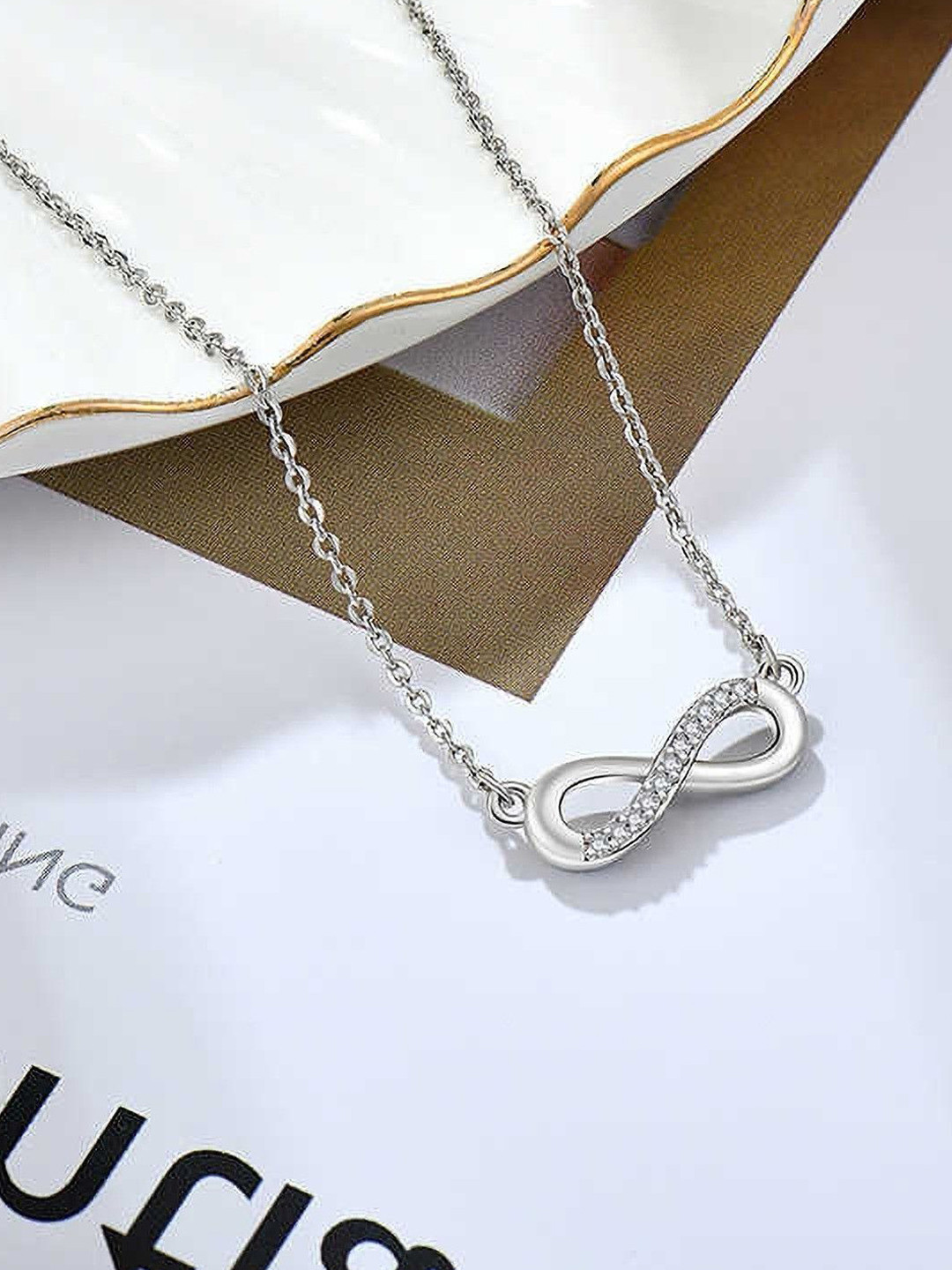 Teeragaj Unisex Artificial Stones-Studded Stainless Steel Infinity Necklace