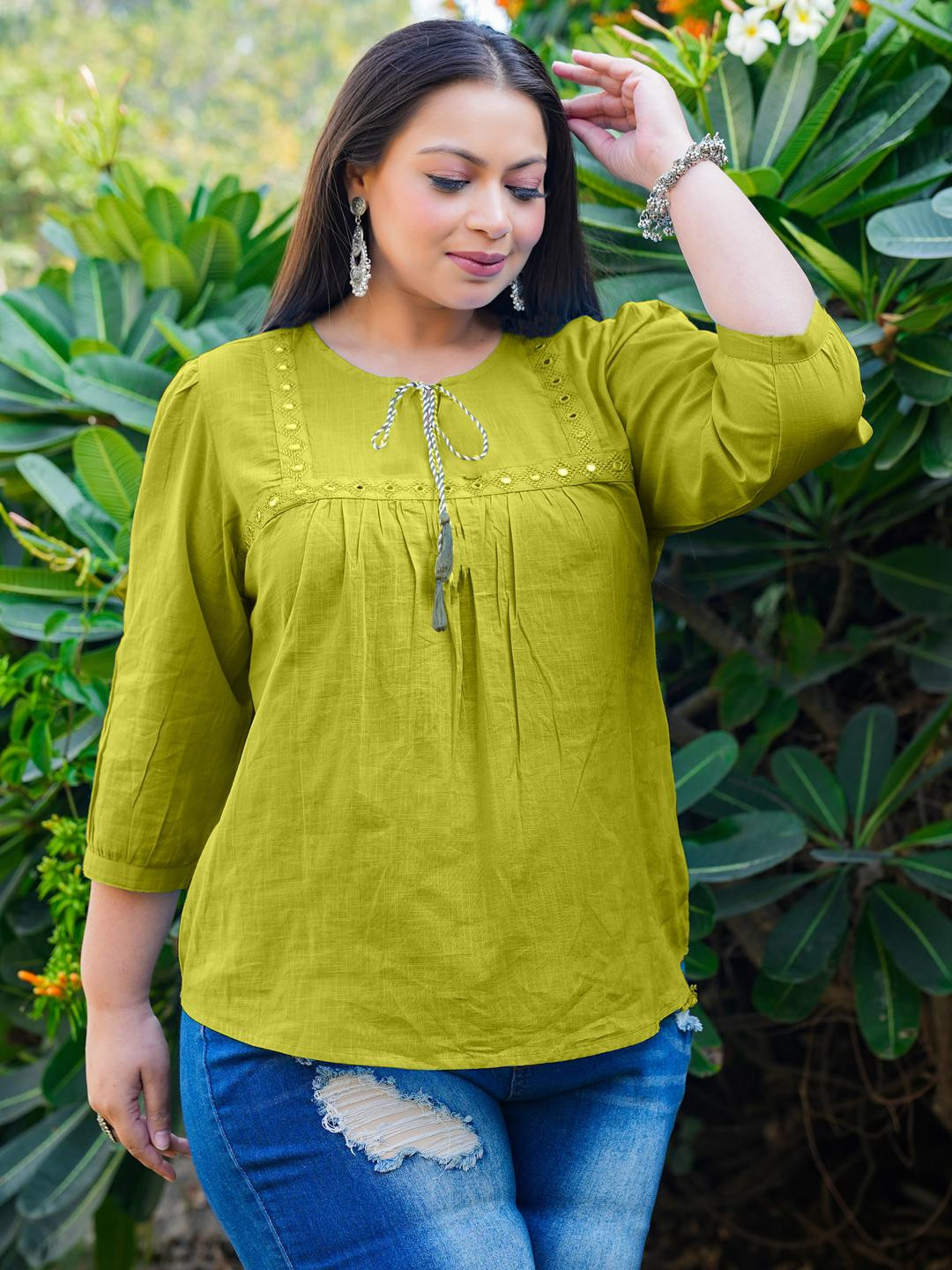 YASH GALLERY Women Mirror Work Regular Top