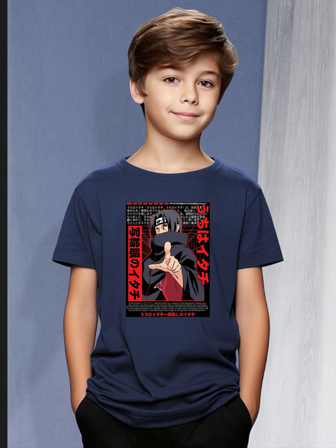 Navy Uchiha Anime Graphic Print T-Shirt