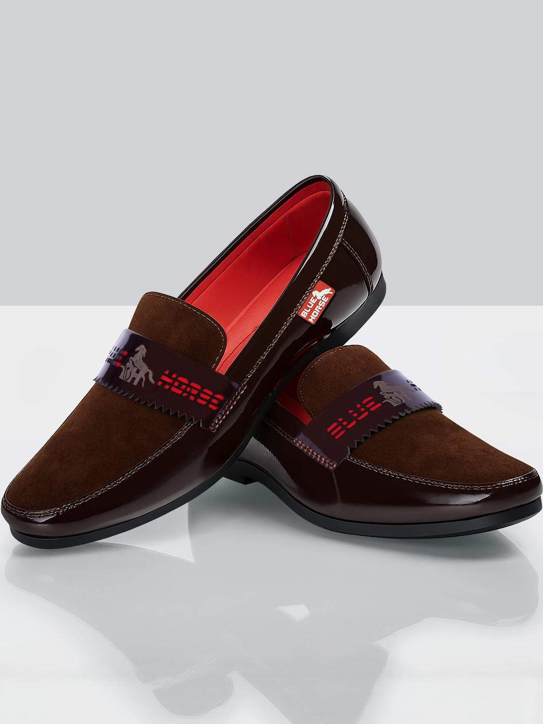 Blue Horse Brown Patent Leather Casual Shoes