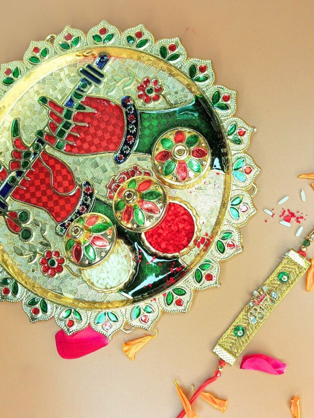 Anouk Bro Rakhi With Thali Greeting Card & Roli Chawal