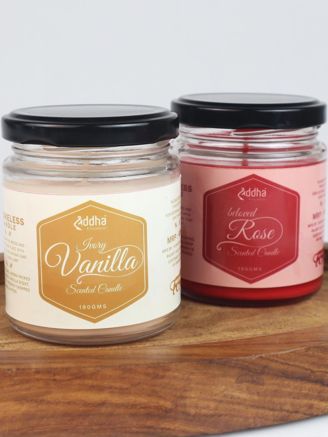 Shraddha Creation Pure Soy Wax Vanilla Fragrance Home Decor 2Pcs Vanila, Rose Jar Candles