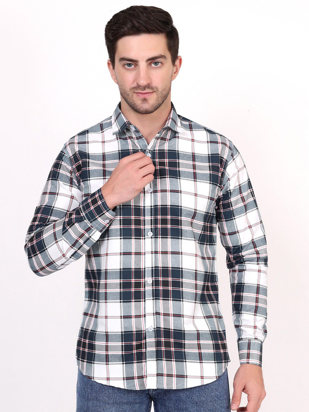 QUMASH FASHION Men Comfort Checked Spread Collar Slim Fit Casual Shirt