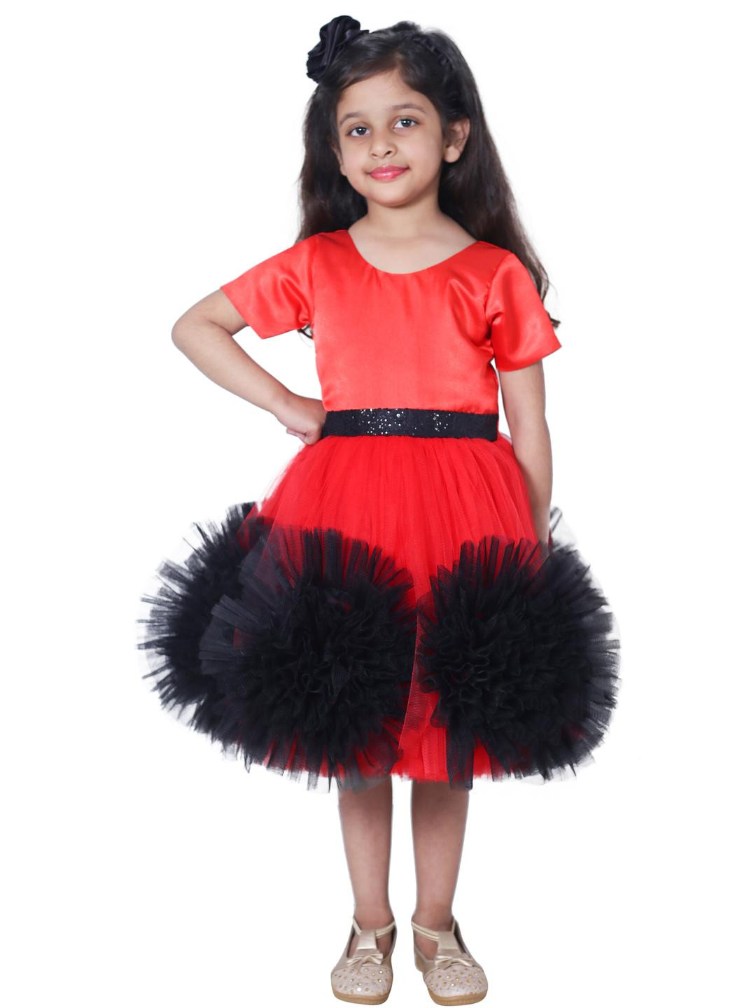 Shahina Fashion Girls Knee-Length Satin & Net Bow Dress
