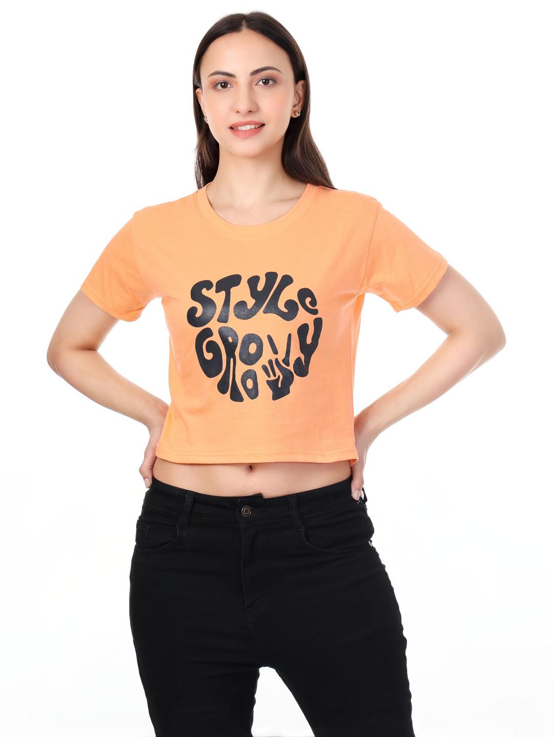 Girls Casual Cotton Blend Top (Orange, Pack of 1)