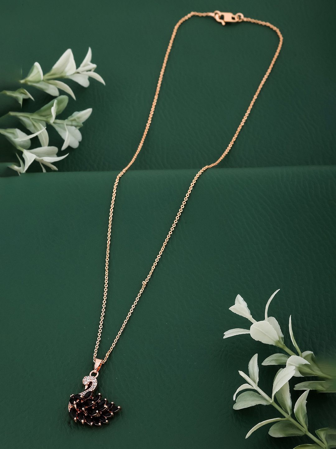 Wynona Rhodium-Plated Stones Studded Swan Shaped Pendant With Chain