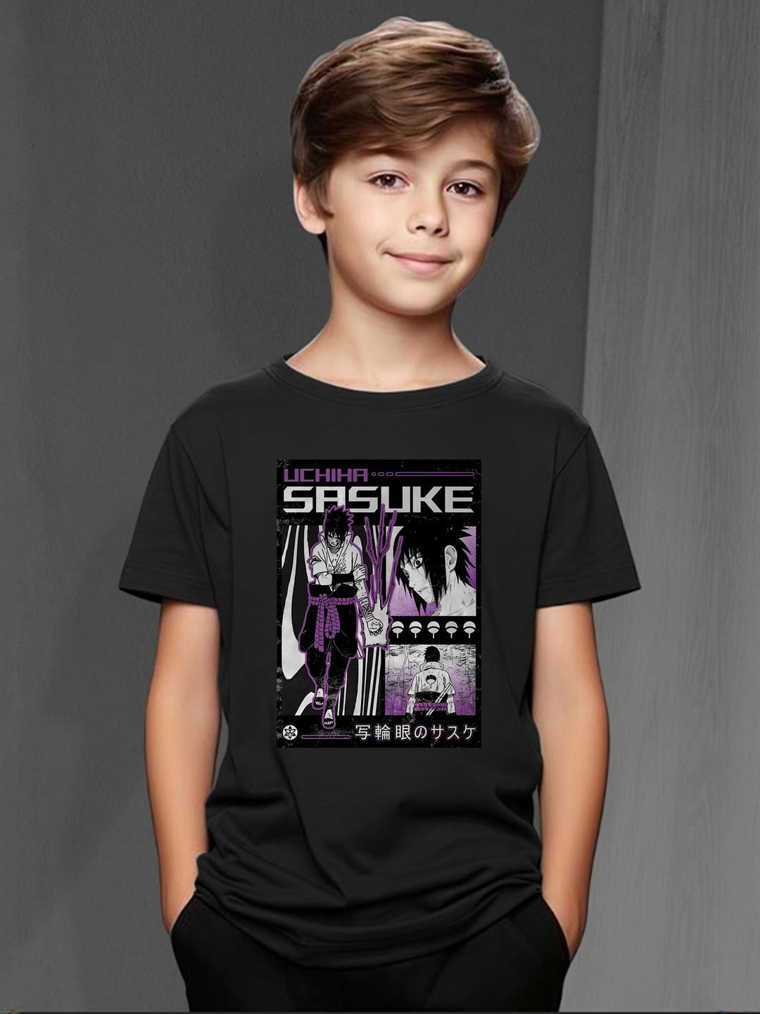 Black Sasuke Anime Graphic Print T-Shirt