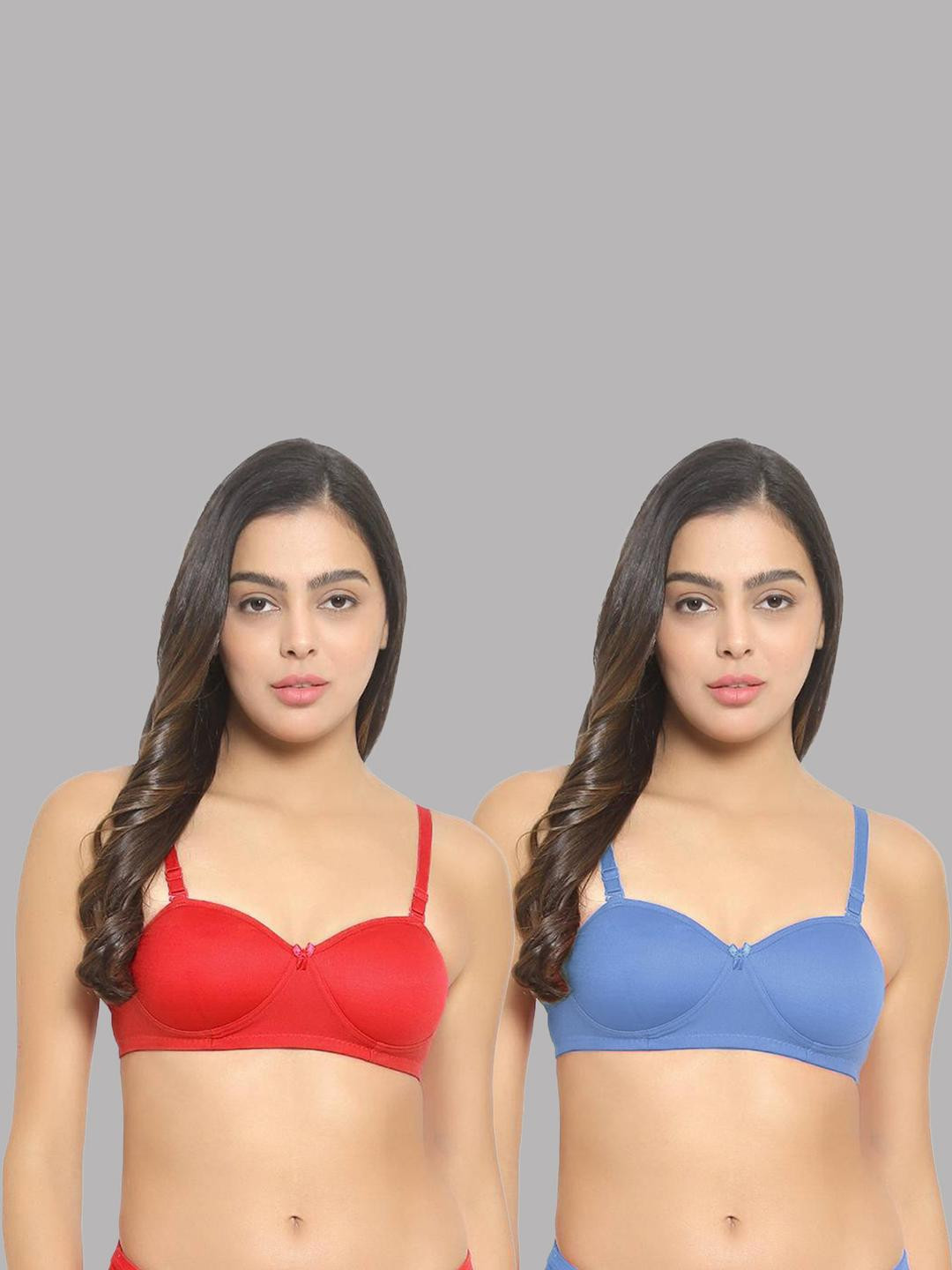 Women Cotton Red,L-Blue Padded Non-Wired Lingerie Bra Sport wear Gym Crop Tank Top