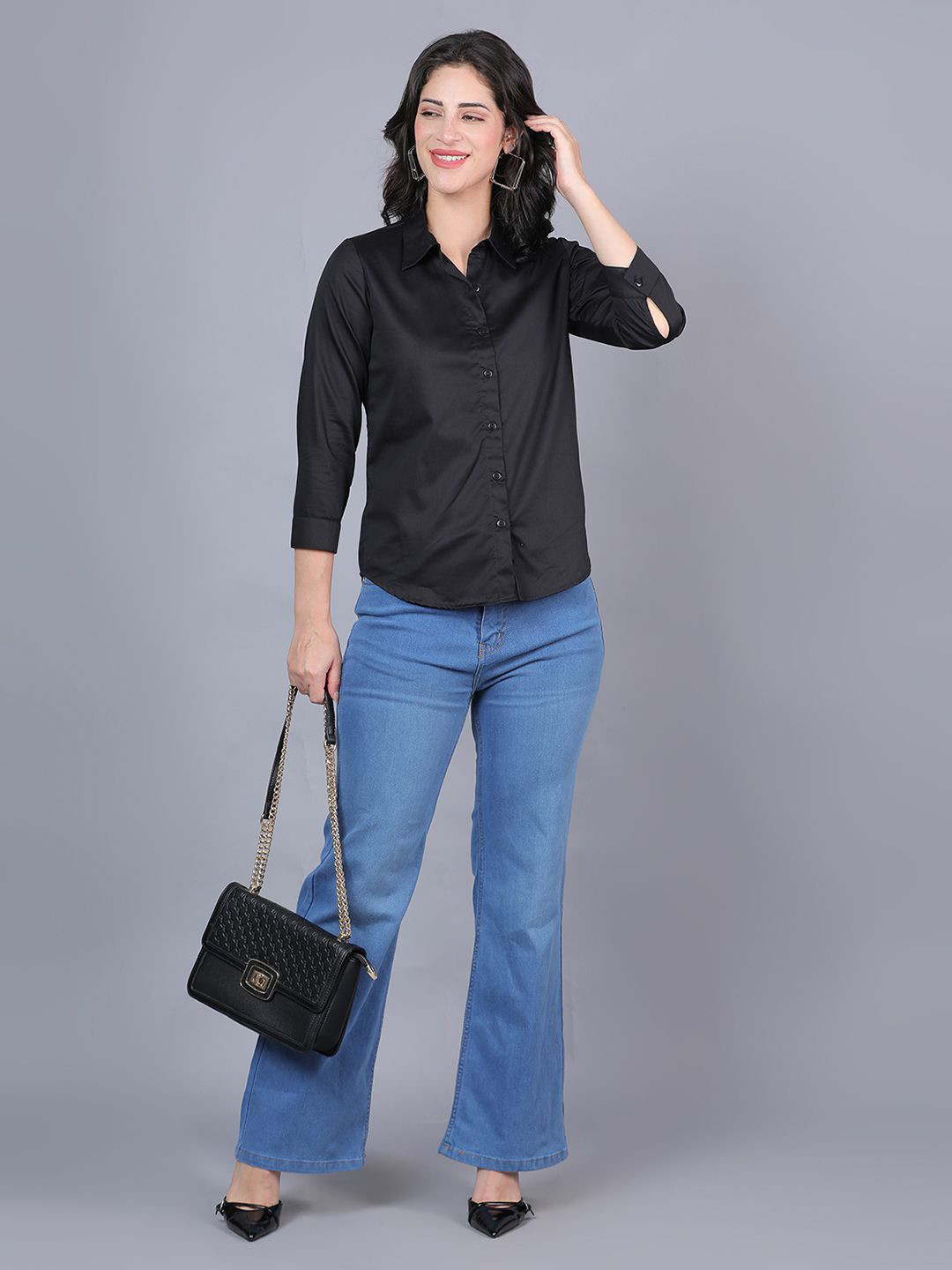 God's Club Women Spread Collar Casual Shirt