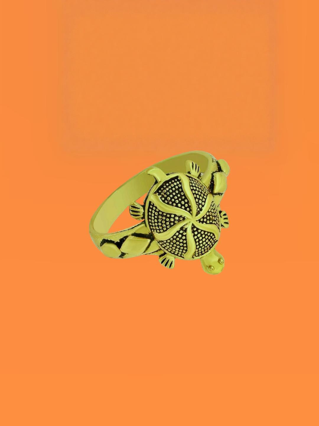 Dynamic Retail Global Tortoise Turtle Kachua Meru Ring for Men Women Boys Girl Vastu Fengshui TZR13 Brass Gold Plated Ring ()