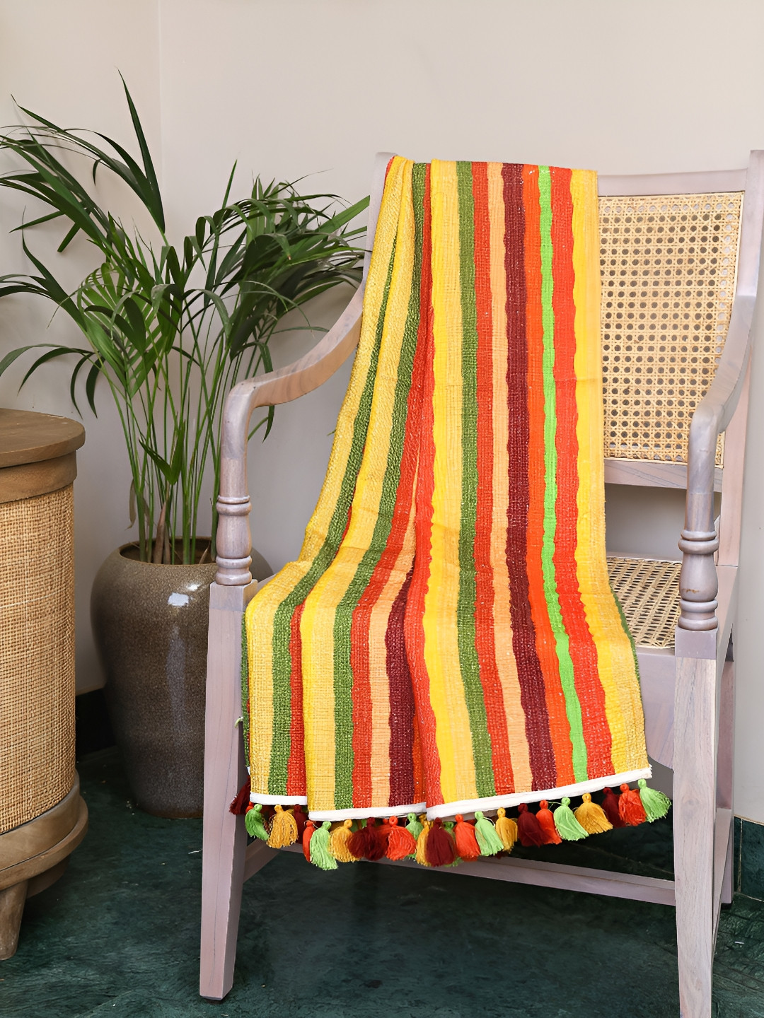 Sangria  Aztec Echoes Yellow & Red Striped Cotton Throw