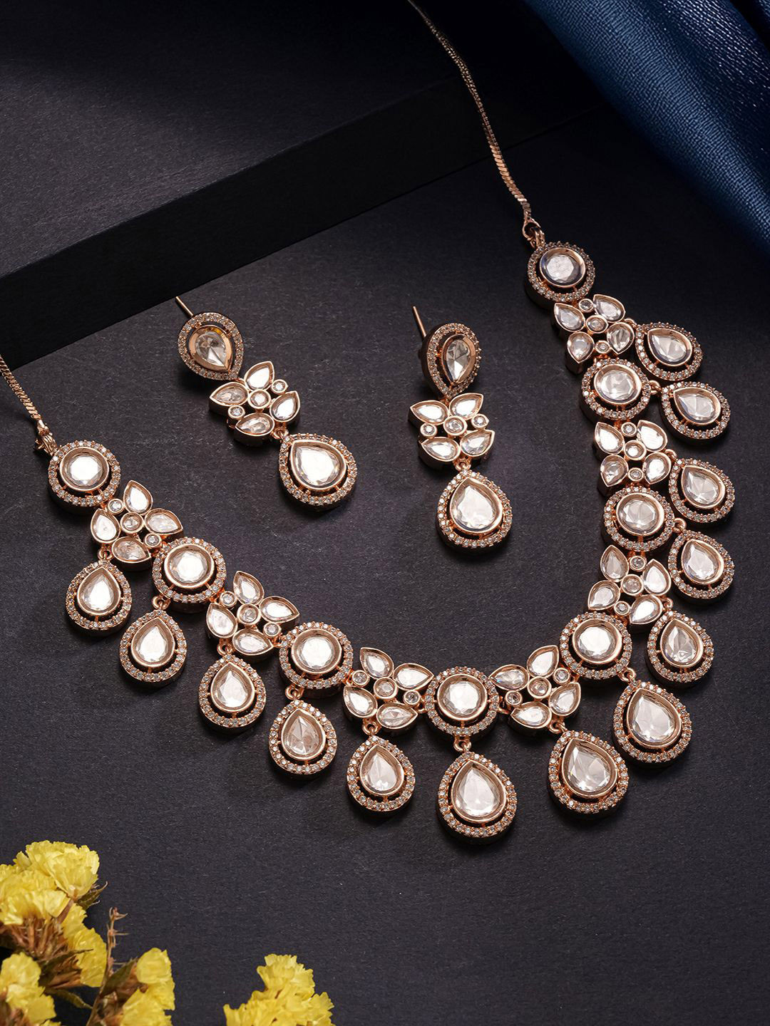 Saraf RS Jewellery Gold-Plated American Diamond & Kundan Studded Jewellery Set