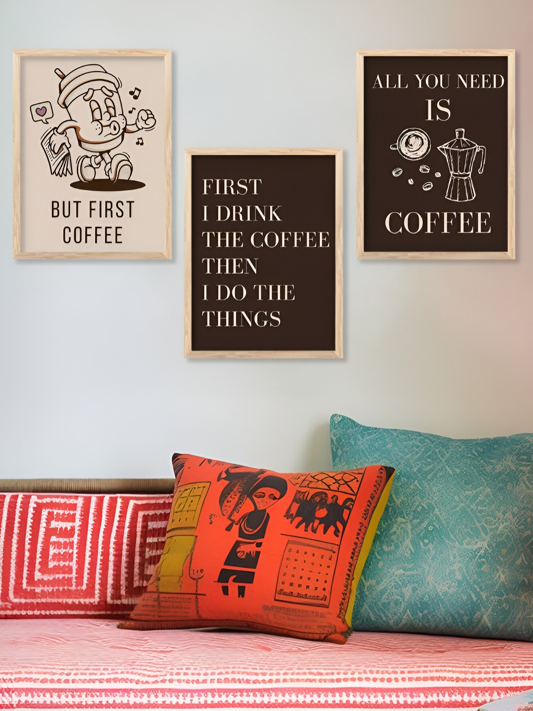 Kotart Brown & Off White 3 Pieces Restaurant Wooden Wall Arts