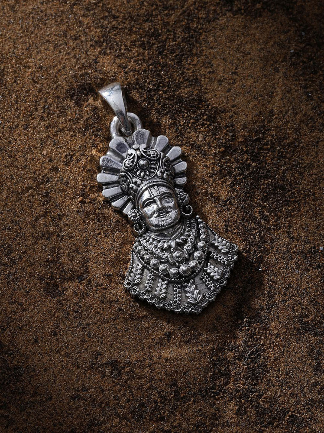 Exotic India Sterling Silver Khatu Shyam Baba Pendant