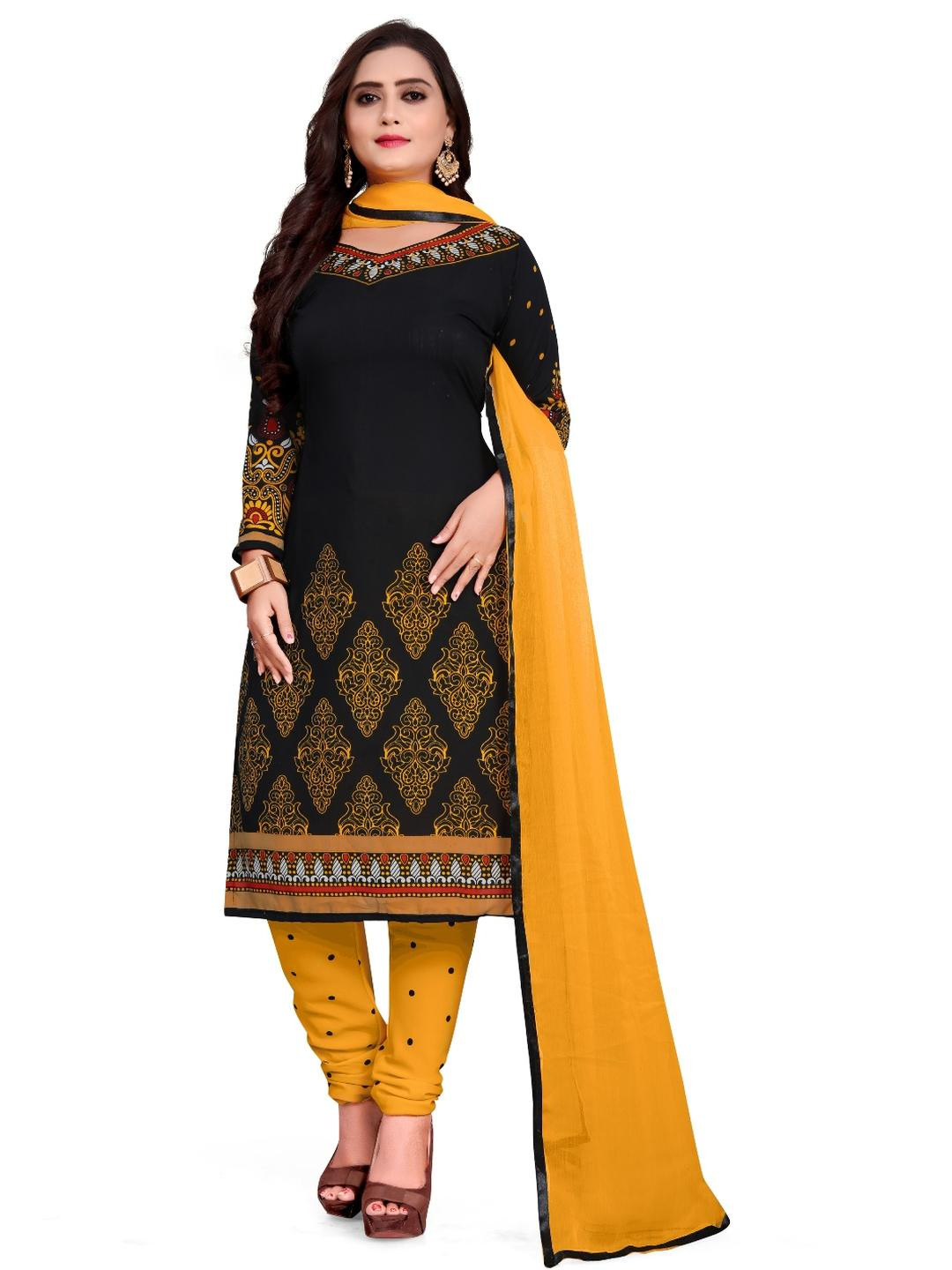 Unstitched Printed Cotton Blend Kurta & Patiyala Dress Material with Dupatta