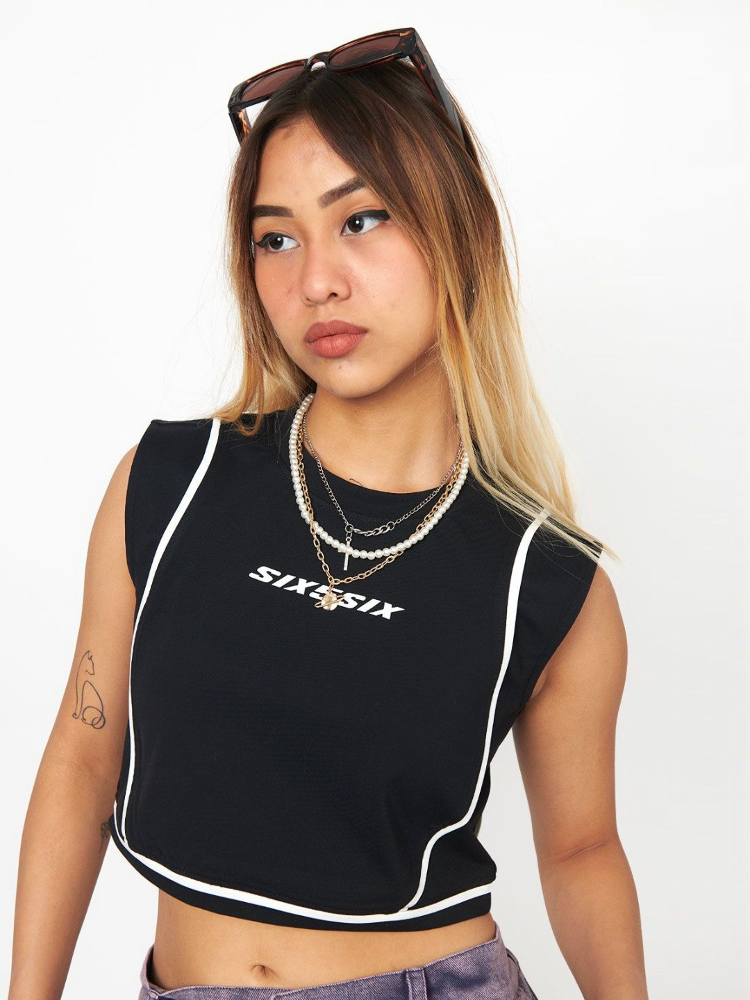 SIX5SIX NO2 Women Typography Printed Extended Sleeves Crop T-shirt