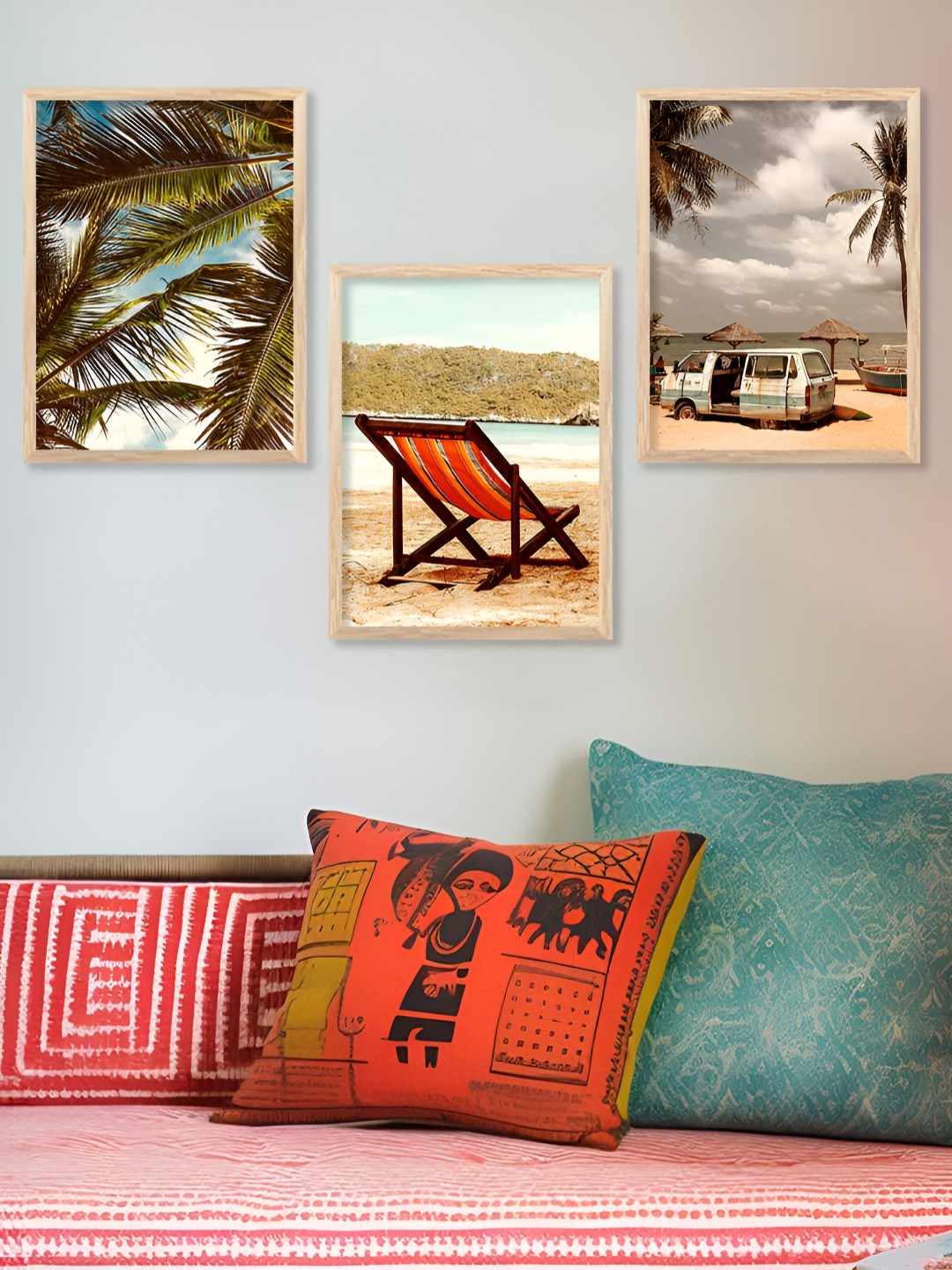 Kotart Brown & Blue 3 Pieces Wooden Abstract Modren Painting Wall Arts