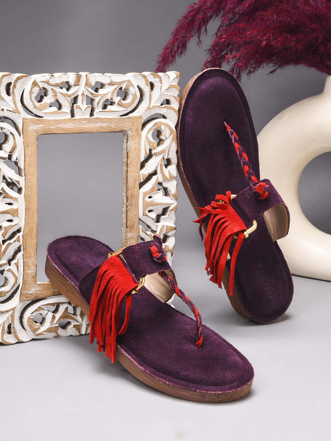 STEPT6 Women Suede T-Strap Flats With Tassels