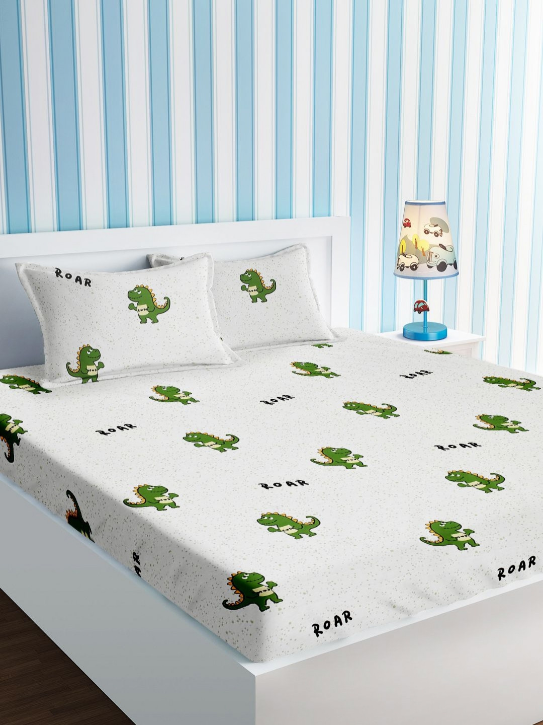 URBAN DREAM Kids White Graphic Cotton 210 TC Double Queen Bedsheet Set-2.3m x 2.54m