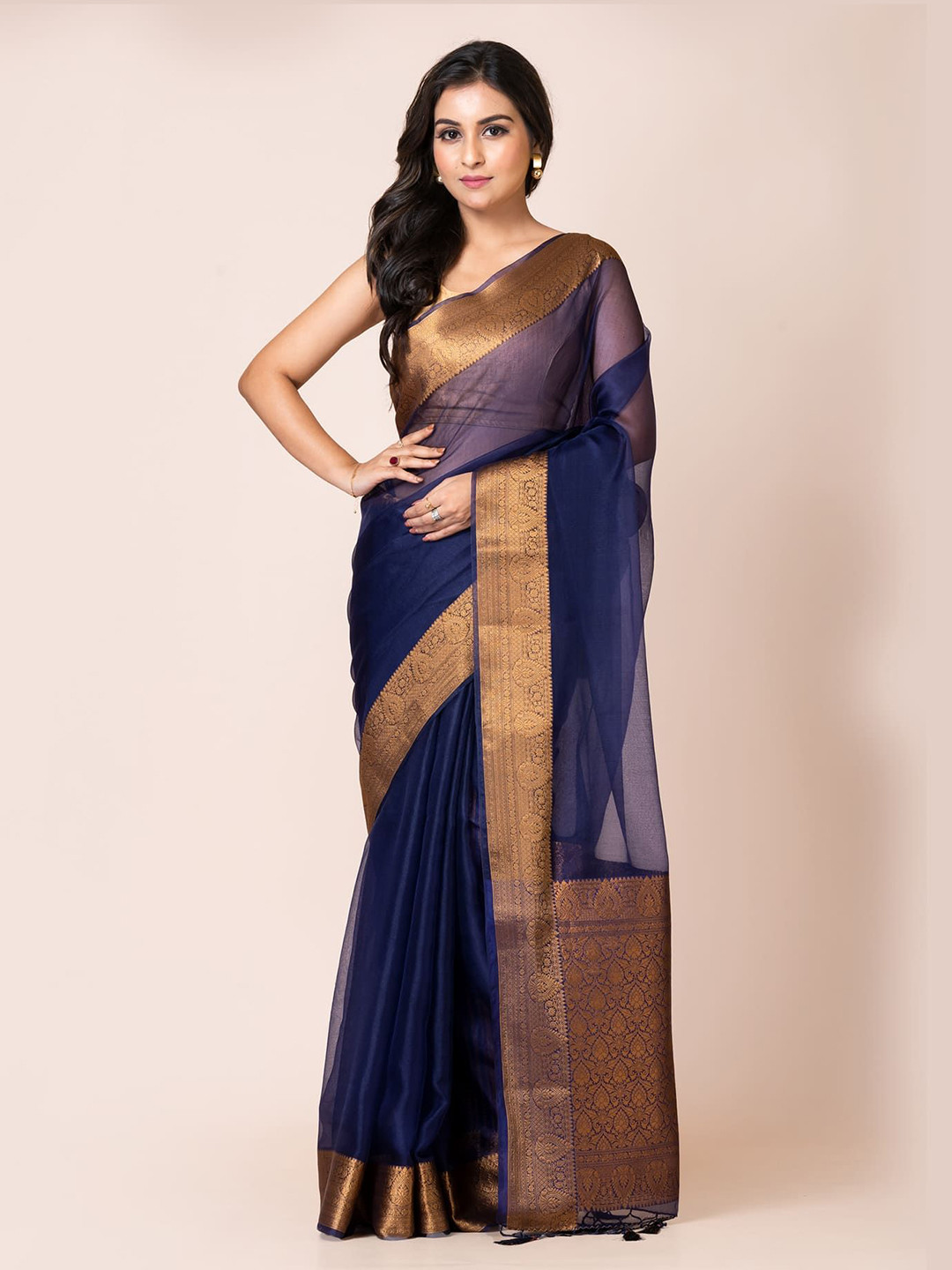 HERE&NOW X Kavvya Solid Woven Design Zari Banarasi Saree