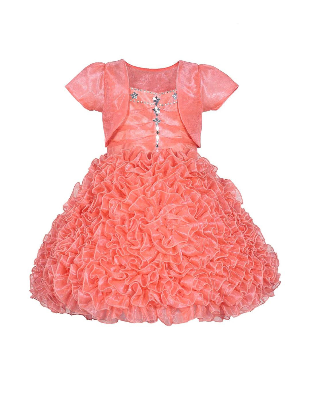 Shahina Fashion Girls Tissue Party Wear Ruffle Dress with Shrug